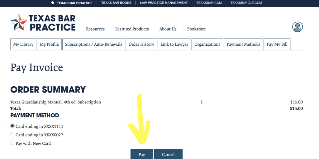 Pay My Bill Button - Texas Bar Practice