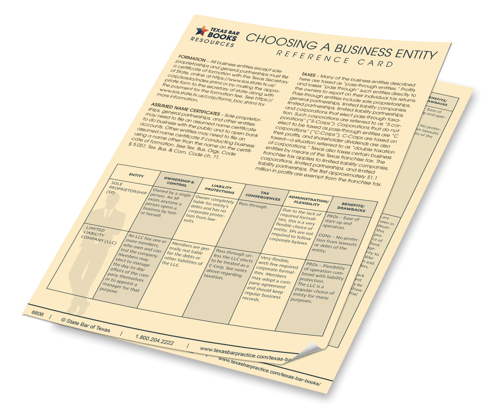 Choosing a Business Entity Reference Card Texas Bar Practice