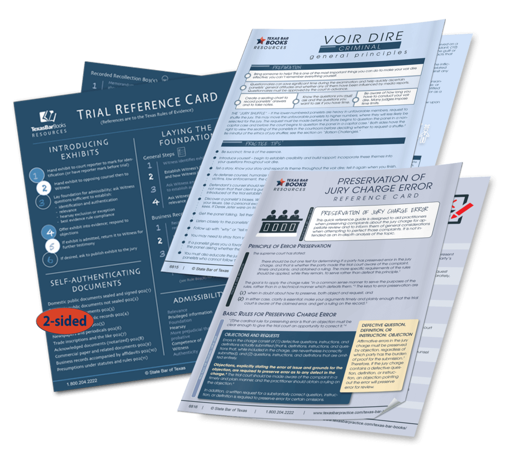 Criminal Trial Reference Card Set Texas Bar Practice