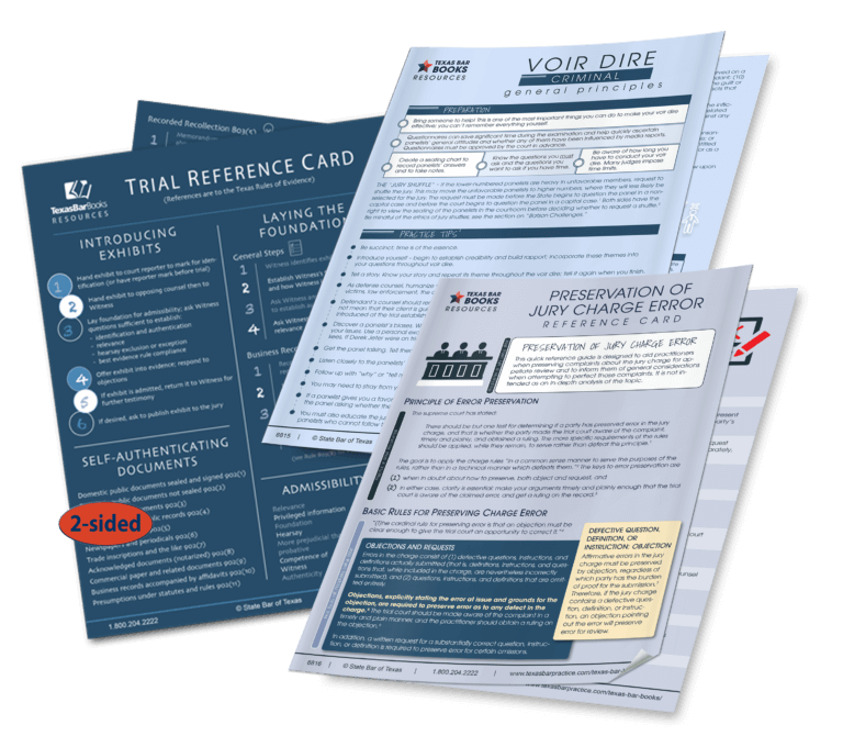 Criminal Trial Reference Card Set Texas Bar Practice