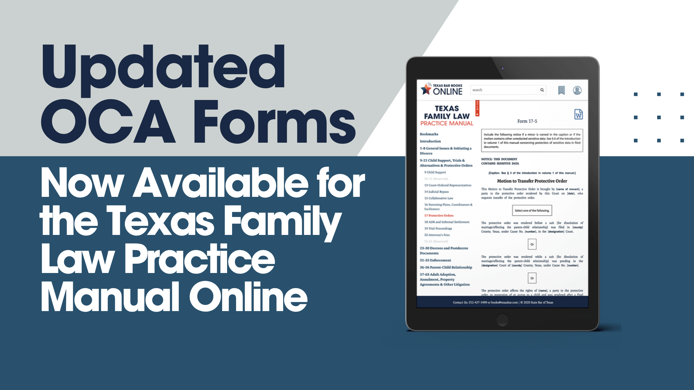 Update: OCA Forms Now Available for Texas Family Law Practice Manual Online Subscription