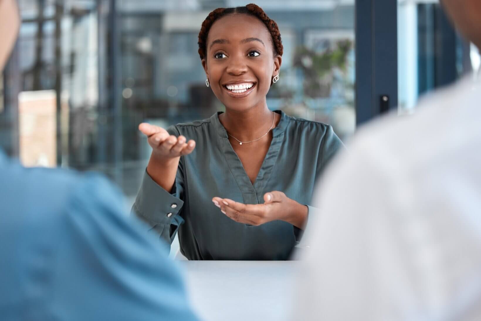 Woman interviewing at a law firm