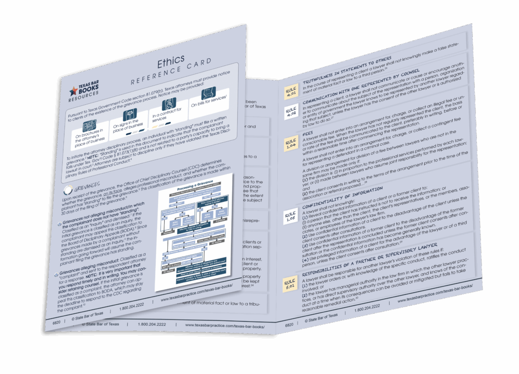 Notebook Reference Card Ethics Reference Card | Texas Bar Practice